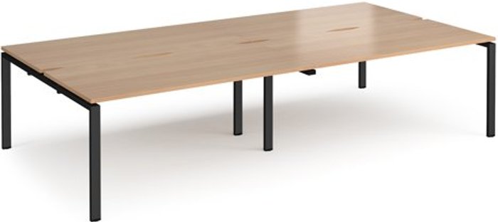 Office Monster | Adapt Bench Desk | 4 Person Rectangular Desks 3200mm | Beech Tops With Black Frames | 1600mm Depth | Adapt Adapt Bench Desk | 4 Person Rectangular Desks 3200mm | Beech Tops With Black Frames | 1600mm Depth | Adapt