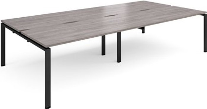 Office Monster | Adapt Adapt double back to back desks 3200mm x 1600mm - black frame, grey oak top Adapt Adapt double back to back desks 3200mm x 1600mm - black frame, grey oak top