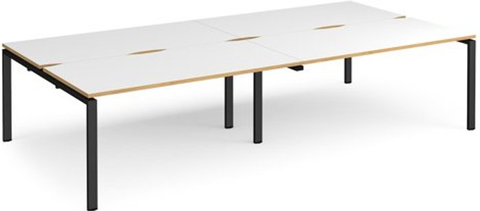 Office Monster | Adapt Bench Desk | 4 Person Rectangular Desks 3200mm | White/Oak Tops With Black Frames | 1600mm Depth | Adapt Adapt Bench Desk | 4 Person Rectangular Desks 3200mm | White/Oak Tops With Black Frames | 1600mm Depth | Adapt