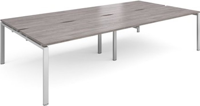 Office Monster | Adapt Adapt double back to back desks 3200mm x 1600mm - silver frame, grey oak top Adapt Adapt double back to back desks 3200mm x 1600mm - silver frame, grey oak top