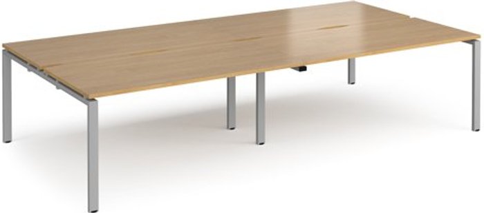 Office Monster | Adapt Bench Desk | 4 Person Rectangular Desks 3200mm | Oak Tops With Silver Frames | 1600mm Depth | Adapt Adapt Bench Desk | 4 Person Rectangular Desks 3200mm | Oak Tops With Silver Frames | 1600mm Depth | Adapt
