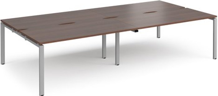 Office Monster | Adapt Bench Desk | 4 Person Rectangular Desks 3200mm | Walnut Tops With Silver Frames | 1600mm Depth | Adapt Adapt Bench Desk | 4 Person Rectangular Desks 3200mm | Walnut Tops With Silver Frames | 1600mm Depth | Adapt