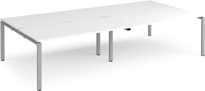 Office Monster | Adapt Bench Desk | 4 Person Rectangular Desks 3200mm | White Tops With Silver Frames | 1600mm Depth | Adapt Adapt Bench Desk | 4 Person Rectangular Desks 3200mm | White Tops With Silver Frames | 1600mm Depth | Adapt