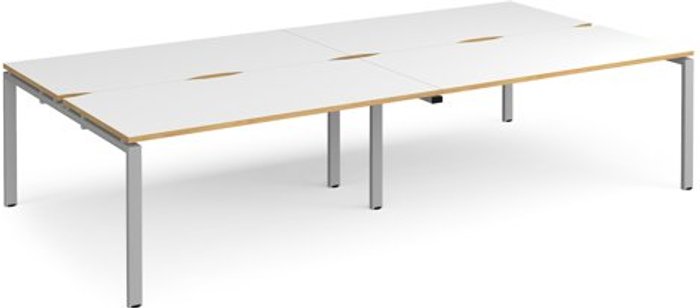 Office Monster | Adapt Bench Desk | 4 Person Rectangular Desks 3200mm | White/Oak Tops With Silver Frames | 1600mm Depth | Adapt Adapt Bench Desk | 4 Person Rectangular Desks 3200mm | White/Oak Tops With Silver Frames | 1600mm Depth | Adapt
