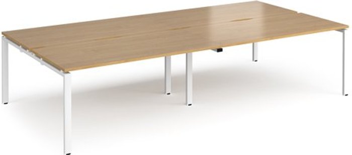 Office Monster | Adapt Bench Desk | 4 Person Rectangular Desks 3200mm | Oak Tops With White Frames | 1600mm Depth | Adapt Adapt Bench Desk | 4 Person Rectangular Desks 3200mm | Oak Tops With White Frames | 1600mm Depth | Adapt
