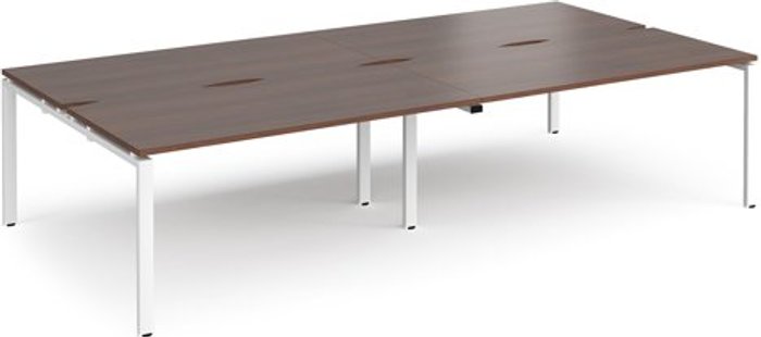 Office Monster | Adapt Bench Desk | 4 Person Rectangular Desks 3200mm | Walnut Tops With White Frames | 1600mm Depth | Adapt Adapt Bench Desk | 4 Person Rectangular Desks 3200mm | Walnut Tops With White Frames | 1600mm Depth | Adapt
