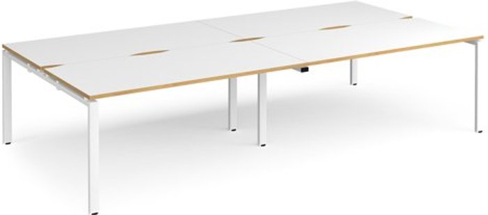 Office Monster | Adapt Bench Desk | 4 Person Rectangular Desks 3200mm | White/Oak Tops With White Frames | 1600mm Depth | Adapt Adapt Bench Desk | 4 Person Rectangular Desks 3200mm | White/Oak Tops With White Frames | 1600mm Depth | Adapt
