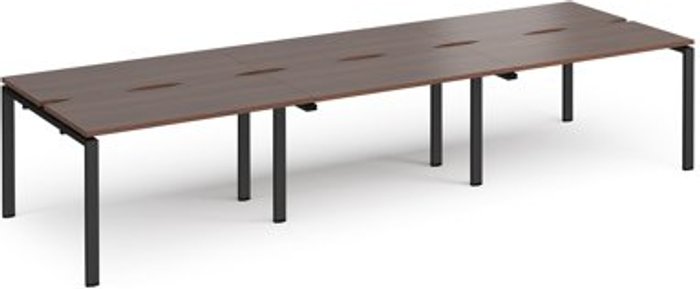 Office Monster | Adapt Bench Desk | 6 Person Rectangular Desks 3600mm | Walnut Tops With Black Frames | 1200mm Depth | Adapt Adapt Bench Desk | 6 Person Rectangular Desks 3600mm | Walnut Tops With Black Frames | 1200mm Depth | Adapt
