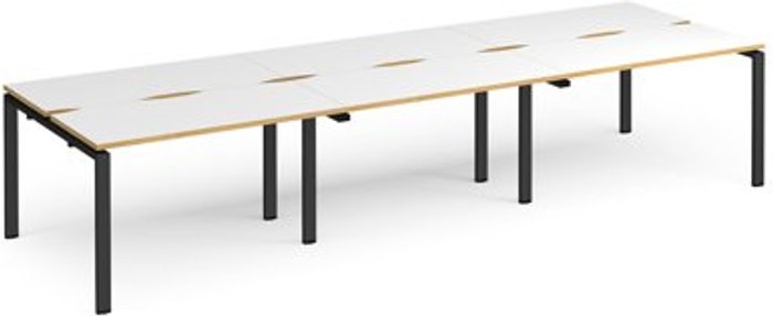 Office Monster | Adapt Bench Desk | 6 Person Rectangular Desks 3600mm | White/Oak Tops With Black Frames | 1200mm Depth | Adapt Adapt Bench Desk | 6 Person Rectangular Desks 3600mm | White/Oak Tops With Black Frames | 1200mm Depth | Adapt