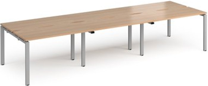 Office Monster | Adapt Bench Desk | 6 Person Rectangular Desks 3600mm | Beech Tops With Silver Frames | 1200mm Depth | Adapt Adapt Bench Desk | 6 Person Rectangular Desks 3600mm | Beech Tops With Silver Frames | 1200mm Depth | Adapt