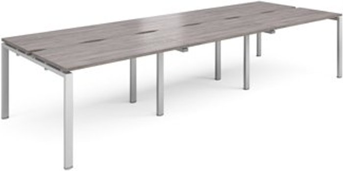 Office Monster | Adapt Adapt triple back to back desks 3600mm x 1200mm - silver frame, grey oak top Adapt Adapt triple back to back desks 3600mm x 1200mm - silver frame, grey oak top