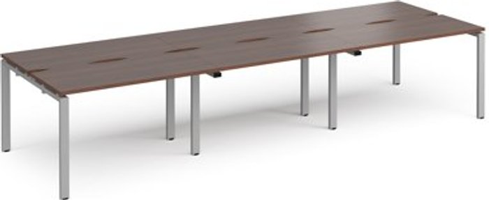 Office Monster | Adapt Bench Desk | 6 Person Rectangular Desks 3600mm | Walnut Tops With Silver Frames | 1200mm Depth | Adapt Adapt Bench Desk | 6 Person Rectangular Desks 3600mm | Walnut Tops With Silver Frames | 1200mm Depth | Adapt
