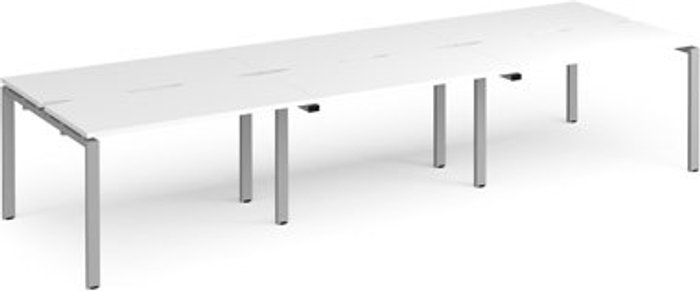 Office Monster | Adapt Bench Desk | 6 Person Rectangular Desks 3600mm | White Tops With Silver Frames | 1200mm Depth | Adapt Adapt Bench Desk | 6 Person Rectangular Desks 3600mm | White Tops With Silver Frames | 1200mm Depth | Adapt