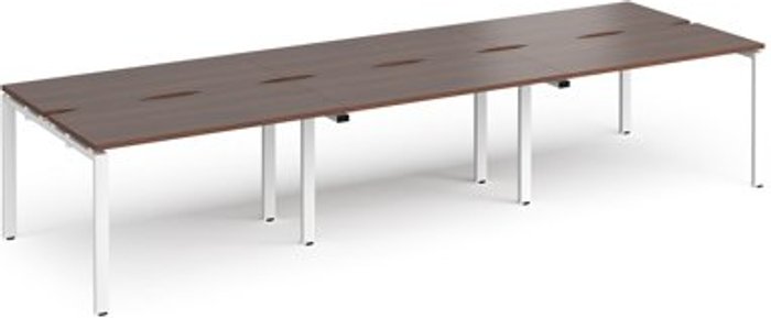 Office Monster | Adapt Bench Desk | 6 Person Rectangular Desks 3600mm | Walnut Tops With White Frames | 1200mm Depth | Adapt Adapt Bench Desk | 6 Person Rectangular Desks 3600mm | Walnut Tops With White Frames | 1200mm Depth | Adapt