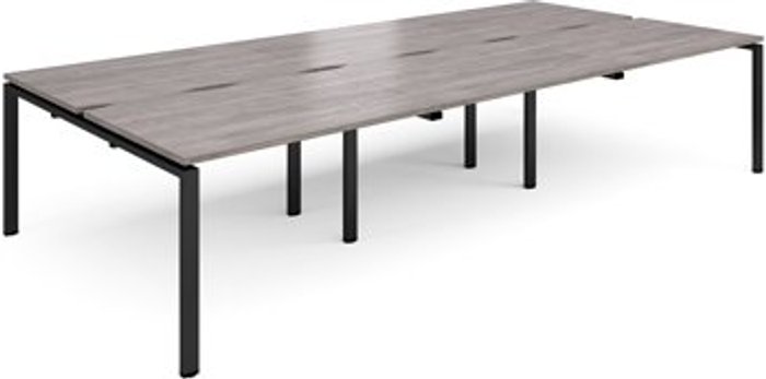 Office Monster | Adapt Adapt triple back to back desks 3600mm x 1600mm - black frame, grey oak top Adapt Adapt triple back to back desks 3600mm x 1600mm - black frame, grey oak top