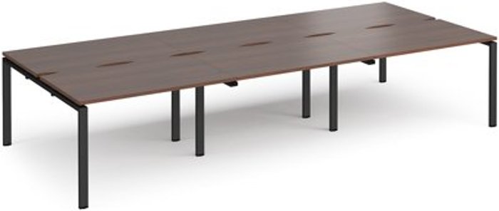 Office Monster | Adapt Bench Desk | 6 Person Rectangular Desks 3600mm | Walnut Tops With Black Frames | 1600mm Depth | Adapt Adapt Bench Desk | 6 Person Rectangular Desks 3600mm | Walnut Tops With Black Frames | 1600mm Depth | Adapt