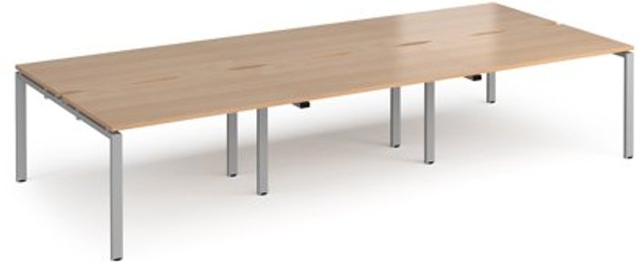 Office Monster | Adapt Bench Desk | 6 Person Rectangular Desks 3600mm | Beech Tops With Silver Frames | 1600mm Depth | Adapt Adapt Bench Desk | 6 Person Rectangular Desks 3600mm | Beech Tops With Silver Frames | 1600mm Depth | Adapt