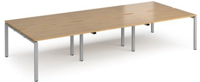 Office Monster | Adapt Bench Desk | 6 Person Rectangular Desks 3600mm | Oak Tops With Silver Frames | 1600mm Depth | Adapt Adapt Bench Desk | 6 Person Rectangular Desks 3600mm | Oak Tops With Silver Frames | 1600mm Depth | Adapt