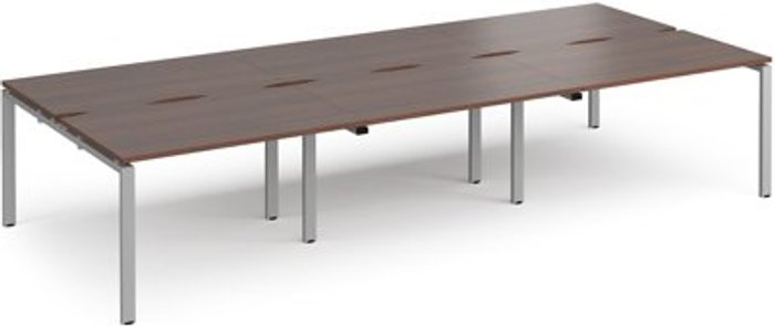 Office Monster | Adapt Bench Desk | 6 Person Rectangular Desks 3600mm | Walnut Tops With Silver Frames | 1600mm Depth | Adapt Adapt Bench Desk | 6 Person Rectangular Desks 3600mm | Walnut Tops With Silver Frames | 1600mm Depth | Adapt
