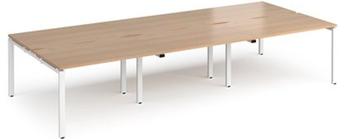 Office Monster | Adapt Bench Desk | 6 Person Rectangular Desks 3600mm | Beech Tops With White Frames | 1600mm Depth | Adapt Adapt Bench Desk | 6 Person Rectangular Desks 3600mm | Beech Tops With White Frames | 1600mm Depth | Adapt