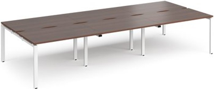 Office Monster | Adapt Bench Desk | 6 Person Rectangular Desks 3600mm | Walnut Tops With White Frames | 1600mm Depth | Adapt Adapt Bench Desk | 6 Person Rectangular Desks 3600mm | Walnut Tops With White Frames | 1600mm Depth | Adapt