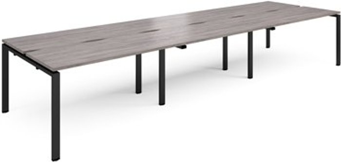 Office Monster | Adapt Adapt triple back to back desks 4200mm x 1200mm - black frame, grey oak top Adapt Adapt triple back to back desks 4200mm x 1200mm - black frame, grey oak top