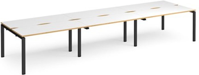 Office Monster | Adapt Bench Desk | 6 Person Rectangular Desks 4200mm | White/Oak Tops With Black Frames | 1200mm Depth | Adapt Adapt Bench Desk | 6 Person Rectangular Desks 4200mm | White/Oak Tops With Black Frames | 1200mm Depth | Adapt