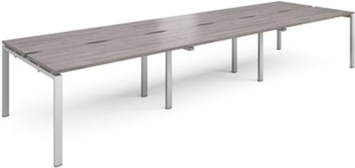 Office Monster | Adapt Adapt triple back to back desks 4200mm x 1200mm - silver frame, grey oak top Adapt Adapt triple back to back desks 4200mm x 1200mm - silver frame, grey oak top