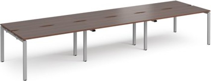 Office Monster | Adapt Bench Desk | 6 Person Rectangular Desks 4200mm | Walnut Tops With Silver Frames | 1200mm Depth | Adapt Adapt Bench Desk | 6 Person Rectangular Desks 4200mm | Walnut Tops With Silver Frames | 1200mm Depth | Adapt