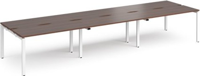 Office Monster | Adapt Bench Desk | 6 Person Rectangular Desks 4200mm | Walnut Tops With White Frames | 1200mm Depth | Adapt Adapt Bench Desk | 6 Person Rectangular Desks 4200mm | Walnut Tops With White Frames | 1200mm Depth | Adapt