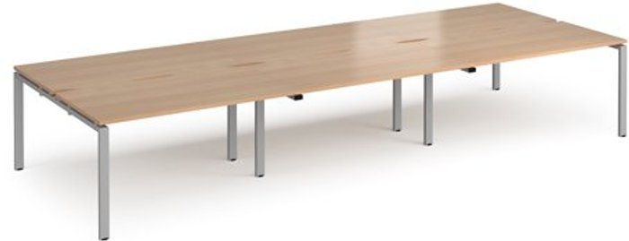 Office Monster | Adapt Bench Desk | 6 Person Rectangular Desks 4200mm | Beech Tops With Silver Frames | 1600mm Depth | Adapt Adapt Bench Desk | 6 Person Rectangular Desks 4200mm | Beech Tops With Silver Frames | 1600mm Depth | Adapt