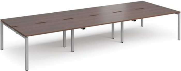 Office Monster | Adapt Bench Desk | 6 Person Rectangular Desks 4200mm | Walnut Tops With Silver Frames | 1600mm Depth | Adapt Adapt Bench Desk | 6 Person Rectangular Desks 4200mm | Walnut Tops With Silver Frames | 1600mm Depth | Adapt