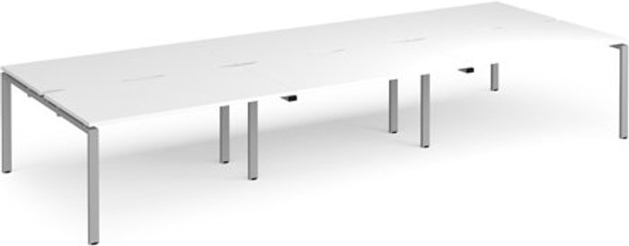 Office Monster | Adapt Bench Desk | 6 Person Rectangular Desks 4200mm | White Tops With Silver Frames | 1600mm Depth | Adapt Adapt Bench Desk | 6 Person Rectangular Desks 4200mm | White Tops With Silver Frames | 1600mm Depth | Adapt