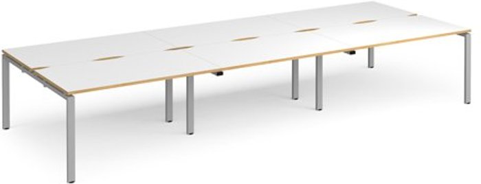 Office Monster | Adapt Bench Desk | 6 Person Rectangular Desks 4200mm | White/Oak Tops With Silver Frames | 1600mm Depth | Adapt Adapt Bench Desk | 6 Person Rectangular Desks 4200mm | White/Oak Tops With Silver Frames | 1600mm Depth | Adapt