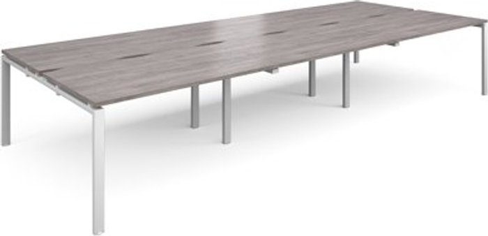 Office Monster | Adapt Adapt triple back to back desks 4200mm x 1600mm - white frame, grey oak top Adapt Adapt triple back to back desks 4200mm x 1600mm - white frame, grey oak top
