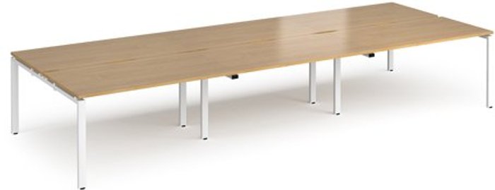 Office Monster | Adapt Bench Desk | 6 Person Rectangular Desks 4200mm | Oak Tops With White Frames | 1600mm Depth | Adapt Adapt Bench Desk | 6 Person Rectangular Desks 4200mm | Oak Tops With White Frames | 1600mm Depth | Adapt