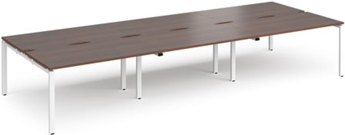 Office Monster | Adapt Bench Desk | 6 Person Rectangular Desks 4200mm | Walnut Tops With White Frames | 1600mm Depth | Adapt Adapt Bench Desk | 6 Person Rectangular Desks 4200mm | Walnut Tops With White Frames | 1600mm Depth | Adapt