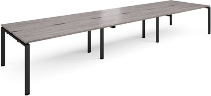 Office Monster | Adapt Adapt triple back to back desks 4800mm x 1200mm - black frame, grey oak top Adapt Adapt triple back to back desks 4800mm x 1200mm - black frame, grey oak top