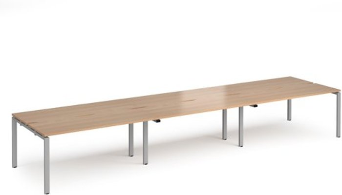 Office Monster | Adapt Bench Desk | 6 Person Rectangular Desks 4800mm | Beech Tops With Silver Frames | 1200mm Depth | Adapt Adapt Bench Desk | 6 Person Rectangular Desks 4800mm | Beech Tops With Silver Frames | 1200mm Depth | Adapt