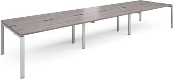 Office Monster | Adapt Adapt triple back to back desks 4800mm x 1200mm - silver frame, grey oak top Adapt Adapt triple back to back desks 4800mm x 1200mm - silver frame, grey oak top