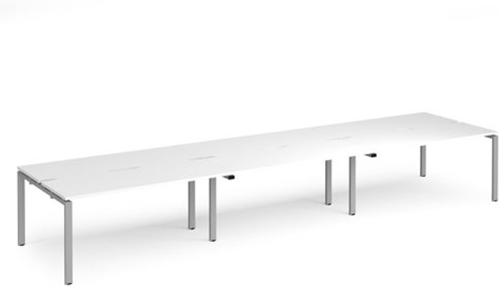 Office Monster | Adapt Bench Desk | 6 Person Rectangular Desks 4800mm | White Tops With Silver Frames | 1200mm Depth | Adapt Adapt Bench Desk | 6 Person Rectangular Desks 4800mm | White Tops With Silver Frames | 1200mm Depth | Adapt