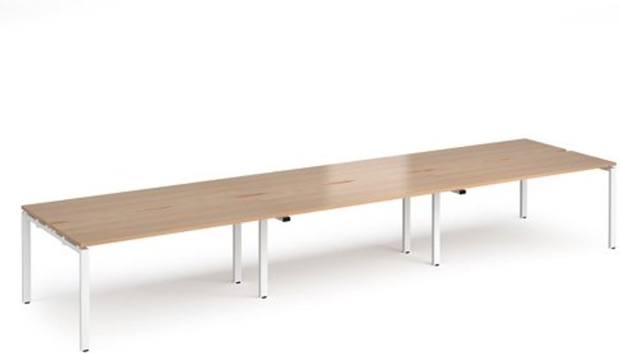 Office Monster | Adapt Bench Desk | 6 Person Rectangular Desks 4800mm | Beech Tops With White Frames | 1200mm Depth | Adapt Adapt Bench Desk | 6 Person Rectangular Desks 4800mm | Beech Tops With White Frames | 1200mm Depth | Adapt