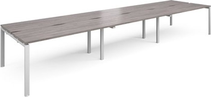 Office Monster | Adapt Adapt triple back to back desks 4800mm x 1200mm - white frame, grey oak top Adapt Adapt triple back to back desks 4800mm x 1200mm - white frame, grey oak top