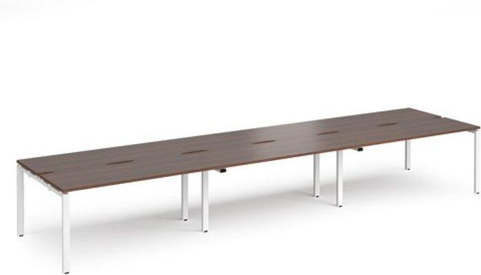 Office Monster | Adapt Bench Desk | 6 Person Rectangular Desks 4800mm | Walnut Tops With White Frames | 1200mm Depth | Adapt Adapt Bench Desk | 6 Person Rectangular Desks 4800mm | Walnut Tops With White Frames | 1200mm Depth | Adapt