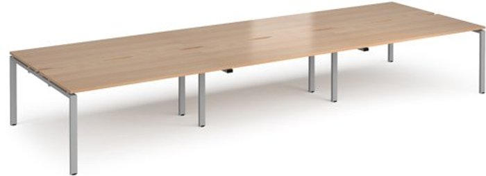 Office Monster | Adapt Bench Desk | 6 Person Rectangular Desks 4800mm | Beech Tops With Silver Frames | 1600mm Depth | Adapt Adapt Bench Desk | 6 Person Rectangular Desks 4800mm | Beech Tops With Silver Frames | 1600mm Depth | Adapt