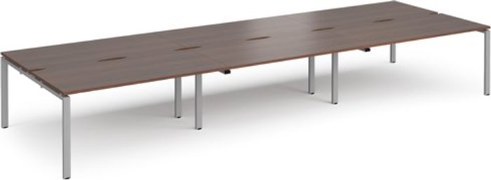 Office Monster | Adapt Bench Desk | 6 Person Rectangular Desks 4800mm | Walnut Tops With Silver Frames | 1600mm Depth | Adapt Adapt Bench Desk | 6 Person Rectangular Desks 4800mm | Walnut Tops With Silver Frames | 1600mm Depth | Adapt