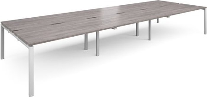 Office Monster | Adapt Adapt triple back to back desks 4800mm x 1600mm - white frame, grey oak top Adapt Adapt triple back to back desks 4800mm x 1600mm - white frame, grey oak top