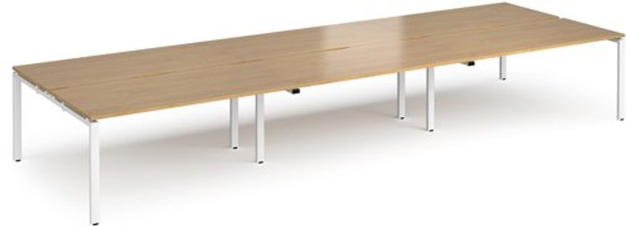 Office Monster | Adapt Bench Desk | 6 Person Rectangular Desks 4800mm | Oak Tops With White Frames | 1600mm Depth | Adapt Adapt Bench Desk | 6 Person Rectangular Desks 4800mm | Oak Tops With White Frames | 1600mm Depth | Adapt