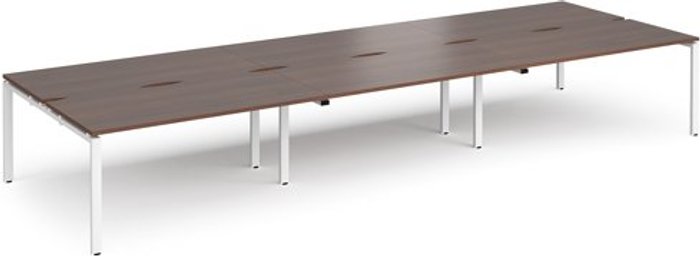 Office Monster | Adapt Bench Desk | 6 Person Rectangular Desks 4800mm | Walnut Tops With White Frames | 1600mm Depth | Adapt Adapt Bench Desk | 6 Person Rectangular Desks 4800mm | Walnut Tops With White Frames | 1600mm Depth | Adapt