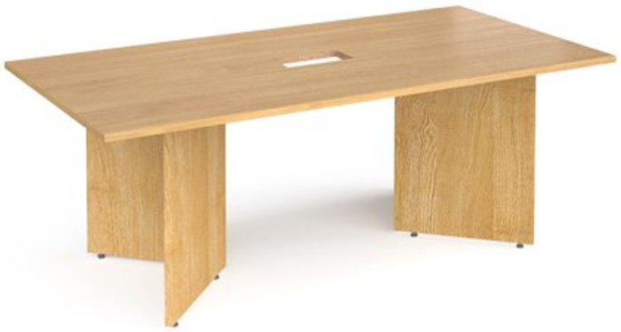 Office Monster | Dams Arrow head leg rectangular boardroom table 2000mm x 1000mm with central cutout 272mm x 132mm - oak (Made-to-order 4 - 6 week lead time) Dams Arrow head leg rectangular boardroom table 2000mm x 1000mm with central cutout 272mm x 132mm - oak (Made-to-order 4 - 6 week lead time)